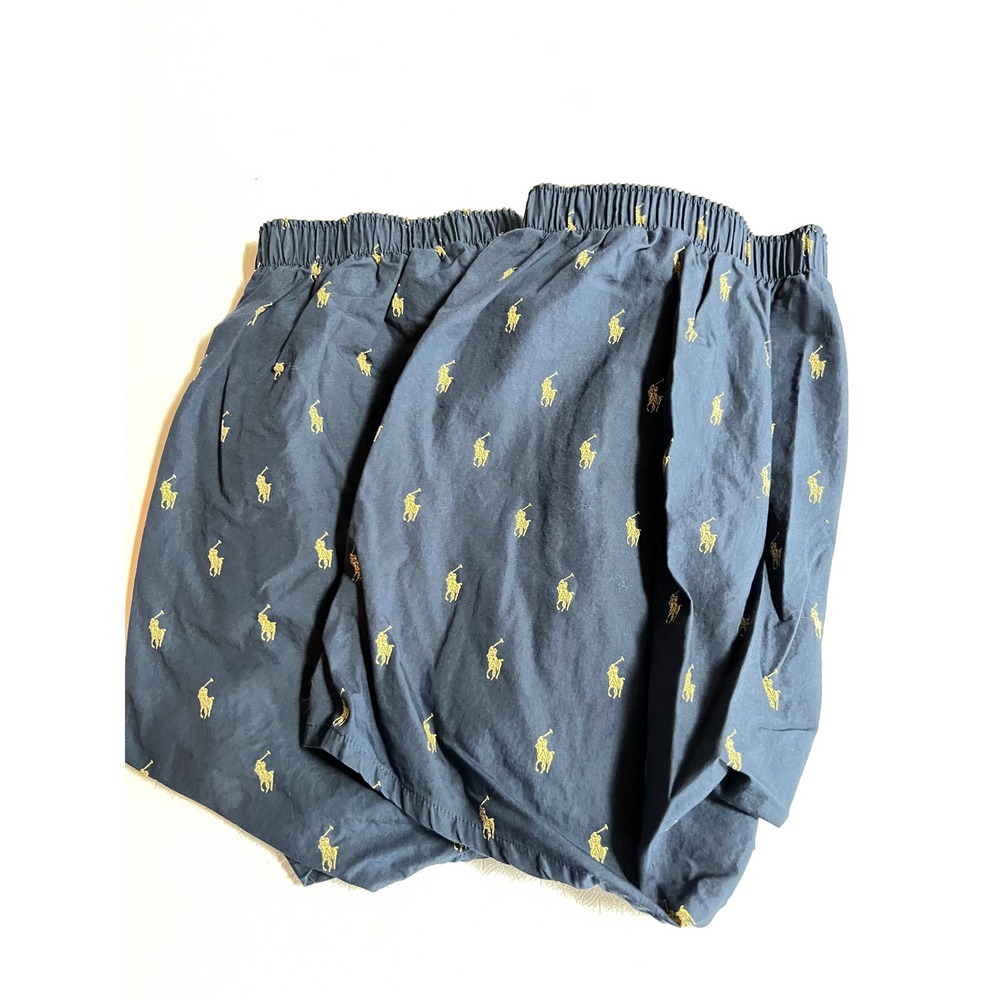 Polo‎ Ralph Lauren Mens Navy Gold All Over Pony Logo Woven Boxers Large 2-Pack